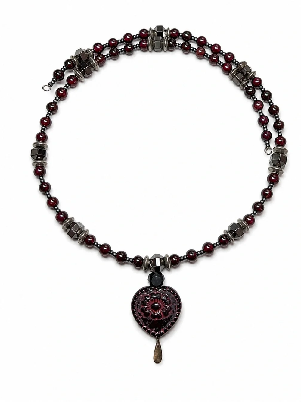 Czech Glass Heart Necklace & Earrings Set, Wrap Necklace, One of a Kind